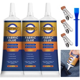 MITINU Fabric Glue Permanent, 3Pcs 50ML Washable Clear Clothing Glue for Patch, Clear Fabrics Adhesive for Clothing Repairs, Rhinestones, All Cotton, Denim, Flannel, Polyester