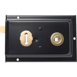 AMK® Sterling Rim Lock Black 6" x 4" Traditional Style Surface Mounted Reversible Latch with Key Operated Deadlock