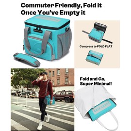 SUNNY BIRD 12L Large Insulated Lunch Bag, Leakproof and Foldable Lunch Cooler Box for Women Adult and Men, Fits 18 Cans (Aqua Blue 01)