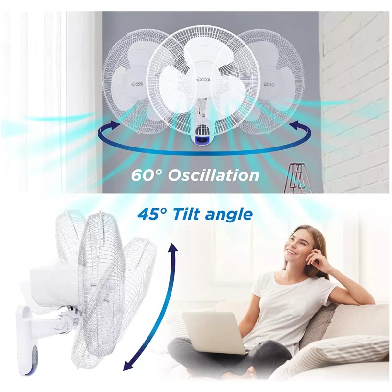 ComfortZone Wall Mount Fan With Remote 16" Oscillating Quiet 3