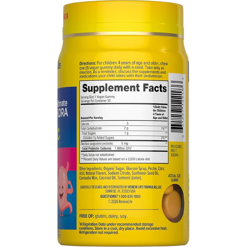 Renewlife Ultimate Flora Kids Gomitas Probióticas 30 Gomitas Sabor Frambuesa