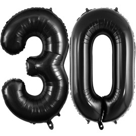 40 Inch Black 30 Number Balloons, Large Foil Number Balloon for 30th Birthday Anniversary Event Party Decorations Supplies