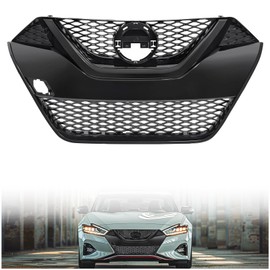 KUAFU Front Grill Compatible with 2016-2018 Nissan Maxima Upper Bumper Grille Painted Black