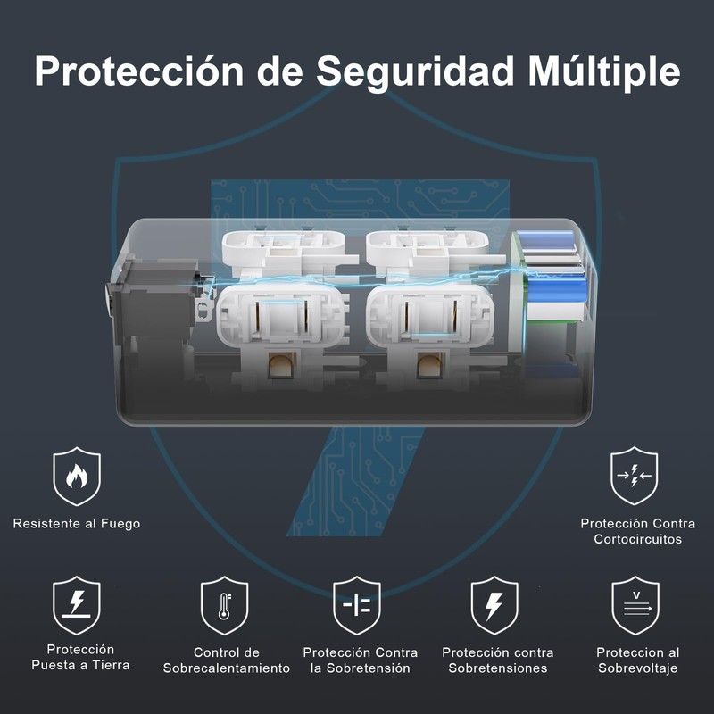 NVEESHOX Regleta Enchufe Multiple, Multicontacto USB con 6 Salidas CA