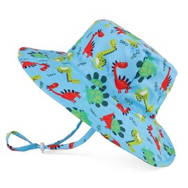 LACOFIA Toddler Baby Sun Hat Kids Boy's Girls Summer Bucket Hat Wide Brim for Outdoor Swim Beach Pool Adjustable Light Blue Dinosaur 3-7 Years