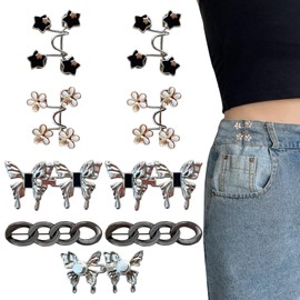 TEJSP 8 PCS Pant Waist Tightener, Adjustable Reusable Pant Clips Waist Tightener Black and Silvery Buttons Pins for Loose Jeans Women(Star Flower Butterfly)