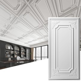 Art3dwallpanels 12 Pack Drop Ceiling Tiles, 2x4 Ft PVC Decorative 3D Wall Panel, Glue Up Ceiling Covering Panels for Basement Kitchen Bathroom, 24x48 Inch, Cover 96 Sq. Ft, White