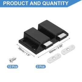 uxcell 2 Pcs Magnetic Push Latches for Cabinet Door, 1.5x2.56 Inch Push to Open Door Latch Cabinet Hardware, Hidden Door Release Drawer Pull on Closet Touch, Plastic Black 38x65mm