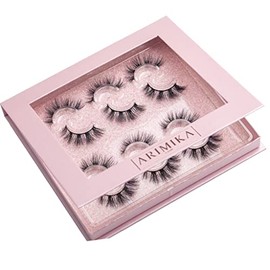 Arimika 6 Pairs Dramatic Look 3D Mink Lashes, Flared Wispy Fluffy False Eyelashes, Reusable Strip Lashes A17
