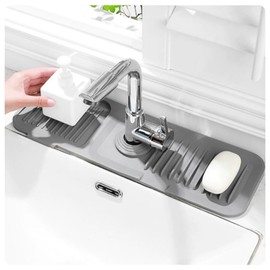 Faucet Guard & Draining Mat,Faucet Mat for Kitchen Sink,Tidy Splash Faucet Guard & Draining Mat,Sink Faucet Mat Splash Guard,Silicone Sink Mat,Draining Mat for Kitchen Sink,17.7"x5.5"(Grey)