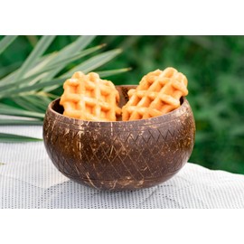 Rainforest Bowls Set of 4 Jumbo Crisscross Coconut Bowls, 4 Wooden Spoons & 4 Reusable Bamboo Straws - 100% Natural, Hand Carved by Artisans, Eco-Friendly & Sustainable - Smoothie/Acai/Salad Bowls