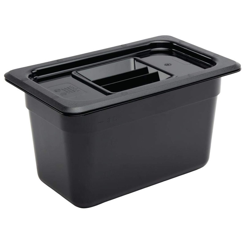 Vogue 1/4 Gastronorm Container 150mm 3.7 Litre Black Catering Food
