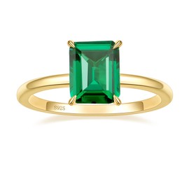 Gloffery 3CT 925 Sterling Silver Engagement Rings for Women Solitaire Created Green Emerald Simple Wedding Band Promise Rings for Her Size 5-10 (Size 5)