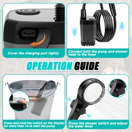 Camping Shower Set Type C Rechargeable Adjustable Angle Stepless Water Output Control Intelligent Digital Display Portable Shower Pump for Outdoor (9000mAh)