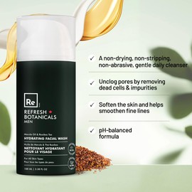 Refresh Botanicals Hydrating Facial Wash for Men | Gentle Daily Face Wash for All Skin Types | Facial Cleanser Infused with Marula Oil & Rooibos Tea | Soft, Smooth & Hydrating Skin Whole Day | 3.38 Oz