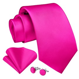 Enlision Hot Pink Tie and Pocket Square Cufflinks Set Fuchsia Pink Ties for Men Necktie with Handkerchief Wedding Party Formal