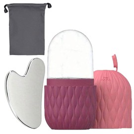 Rodillos de hielo para la cara y Gua Sha，Kit facial reutilizable de 2 piezas para masaje manual，adecuado para regalar, Día de San Valentín, Navidad, Día de la Madre, Día de la Mujer. (rose red)
