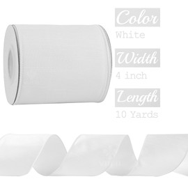 MEEDEE 4 inch White Dupioni Ribbon with 10 Yards Farrasilk Wired Edge Faux Dupioni Silk Ribbon for Christmas Tree, Garland, Wreath Supplies, Accent Bow Making, Gift Wrapping, Gift Baskets
