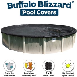 Buffalo Blizzard Deluxe Plus Winter Cover for 15-Foot Round Above-Ground Swimming Pools | Blue/Black Reversible | 4-Foot Additional Material for Secure Installation