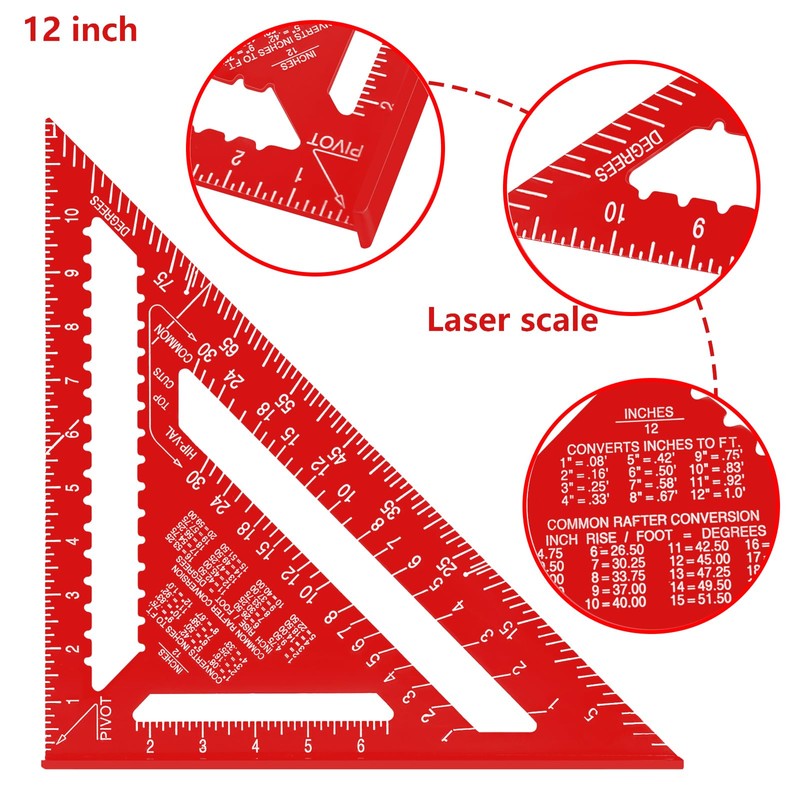 Beslands Rafter Square Carpenter Aluminum Measuring Layout Tool Triangle Ruler