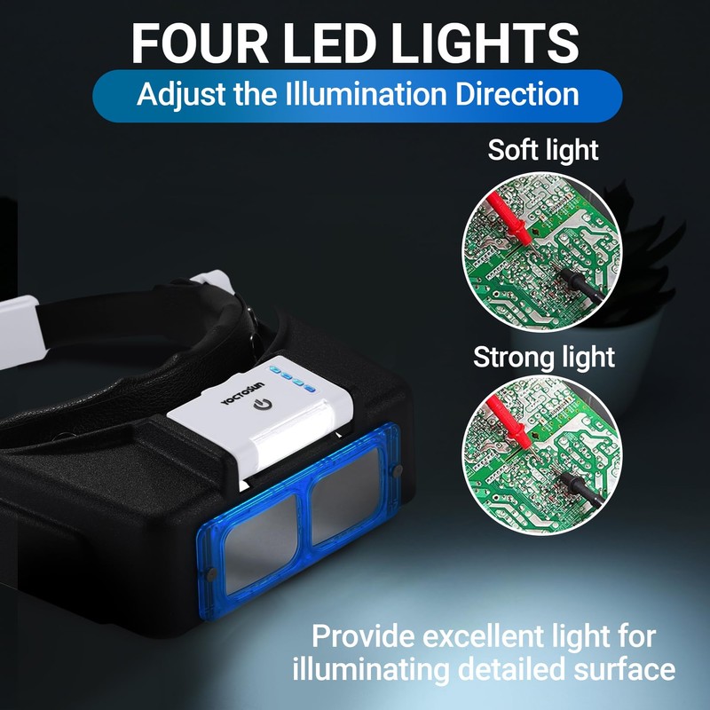 YOCTOSUN Magnifying Glasses with Light for Close Work, Rechargeable Headband