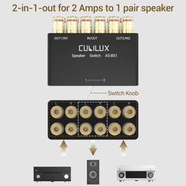Cubilux AS-BS1 2-Way Speaker Selector Switch Box, A/B Amplifier Switcher with Banana Plugs, Bidirectional 2-In-1-Out / 1-In-2-Out AMP Switch