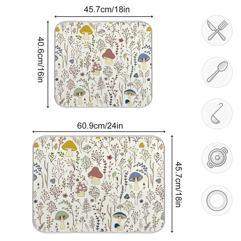Cute Mushroom Wild Plant Dish Drying Mat for Kitchen Counter