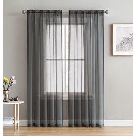 HLC.ME Charcoal Grey Sheer Voile Window Treatment Rod Pocket Curtain Panels for Bedroom, Kitchen, and Living Room (54 x 72 inches Long, Set of 2)