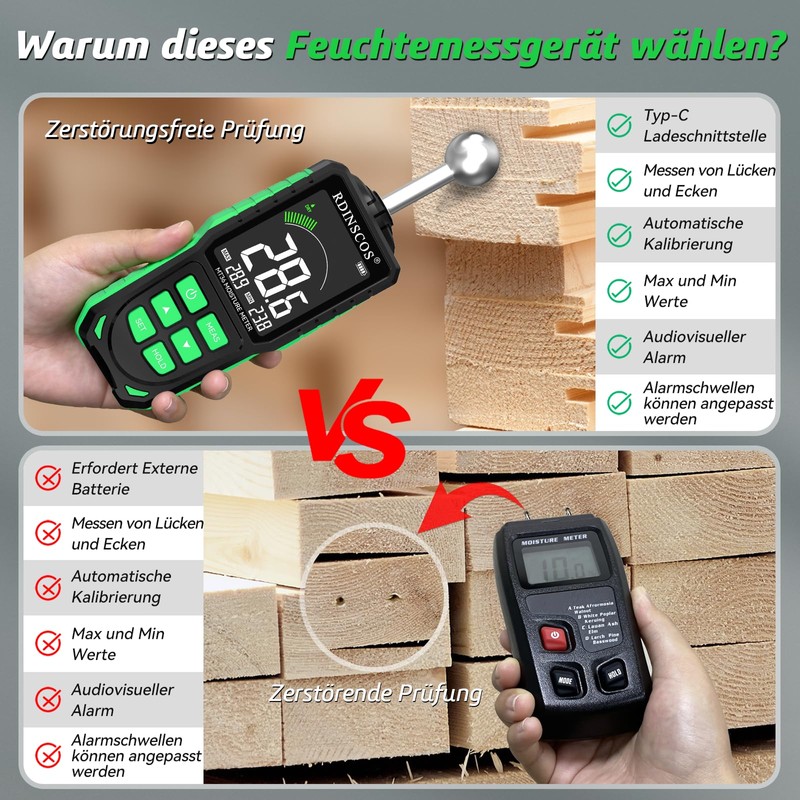 RDINSCOS Ball Shape Moisture Meter Wall & Wood, Colour LCD