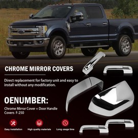 Gaogsiy Fits F250 17-22 Tow Mirror Cover Caps Top Half Left & Right +Door Handle Covers, fits F-250 F-350 F-450 F-550 2017-2022, Silver Chrome Plated