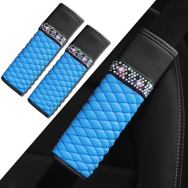 Piburth 2PCS Car Seat Belt Cover, Breathable Leather Shoulder Pads Protect Your Neck, Harness Pads Strap for a More Comfortable Driving, Car Accessories Compatible for Women Girls (Blue)