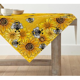 Artoid Mode Yellow Sunflower Bees Spring Table Linen, Seasonal Summer Kitchen Table Decoration, Indoor, Holiday, Party Decor, 85 x 85 cm