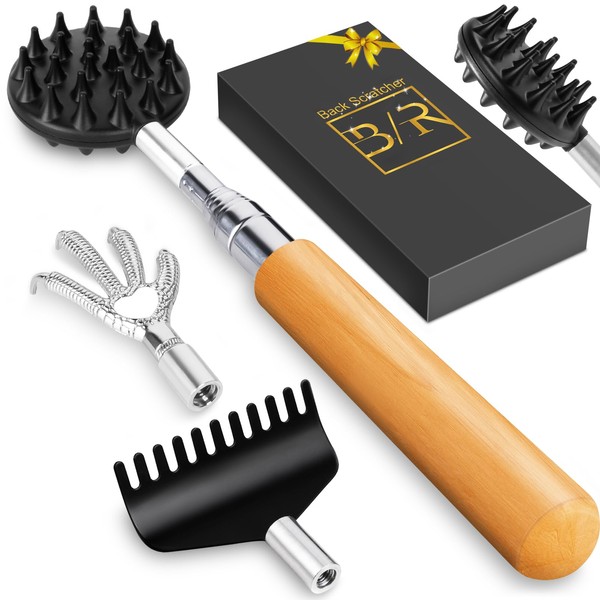TUKUOS Telescoping Back Scratcher with 4Pcs Detachable Scratching Heads/Bamboo Handle,