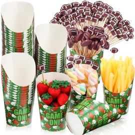 Jingmore 160 Pcs Football Charcuterie Cups with Cocktail Picks, 14 oz Football Party Cups Paper Football Appetizer Cups with Sticks for Football Sports Party Supplies(Green,Game Day)