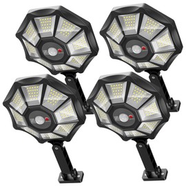 Solar Lights Outdoor Waterproof, 360° Wide Angle Solar Flood Lights Outdoor Dusk to Dawn, Solar Street Lights Outdoor Motion Sensor with Remote, Super Bright LED Solar Security Lights for Yard 4-Pack