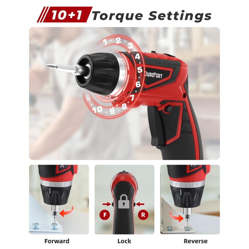 DuroFort Cordless Electric Screwdriver Set, 8V 10Nm Rechargeable Power Electric