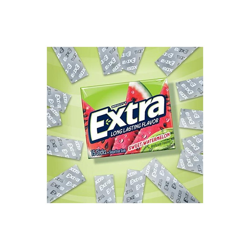 EXTRA Sweet Watermelon Sugarfree Gum, 15 Pieces (Pack of 10)