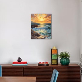 TISHIRON DIY Paint by Numbers for Adults with Brushes Seascape with Sunset Digital Painting Oil Hand Painting Seaside Sunset Adult Paint by Number Kits on Canvas Art Crafts 16"x20"(Frameless)
