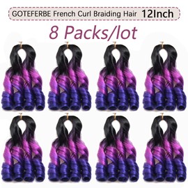 French Curl Braiding Hair Loose Wavy Hair for Braids Curly Braiding Extensions Synthetic French Curl Crochet Braids for Black Women 12 Inch 8 Packs