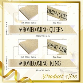 Lyrow 2 pcs "Homecoming King" and "Homecoming Queen" Sashes School Party Prom Sashes Accessories Printed Belts for Dance Party Wedding Bridal Shower Supplies(Gold)