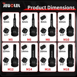 JEUCLEL 8PCS Impact Spline Bit Socket Set, M5 M6 M8 M10 M12 M14 M16 M18 Triple Square Metric 1/2-Inch Impact 10mm Triple Square Socket Kit, Cr-Mo Steel Remover Hand Repair Tool