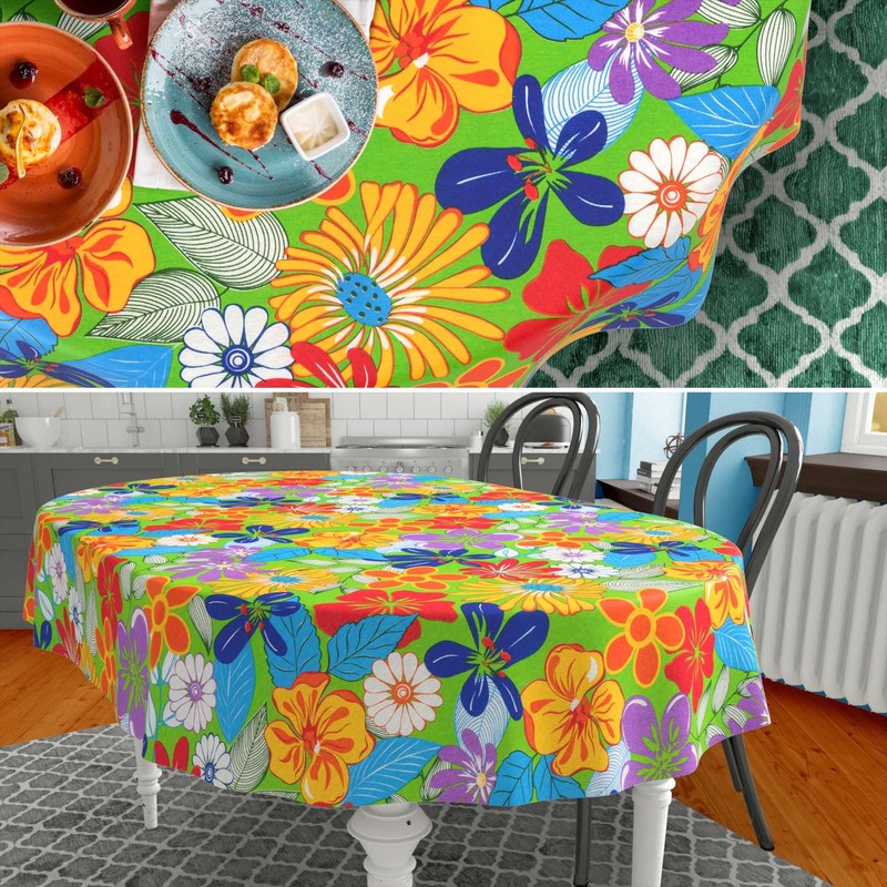 Fabric Tablecloth Washable Table Linen Tablecloth Cotton Polyester Colourful Flowers