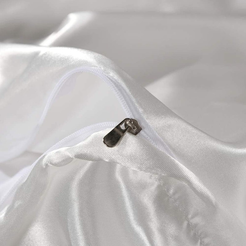 Fashion White Duvet Cover Set Double Size Silk Like Satin
