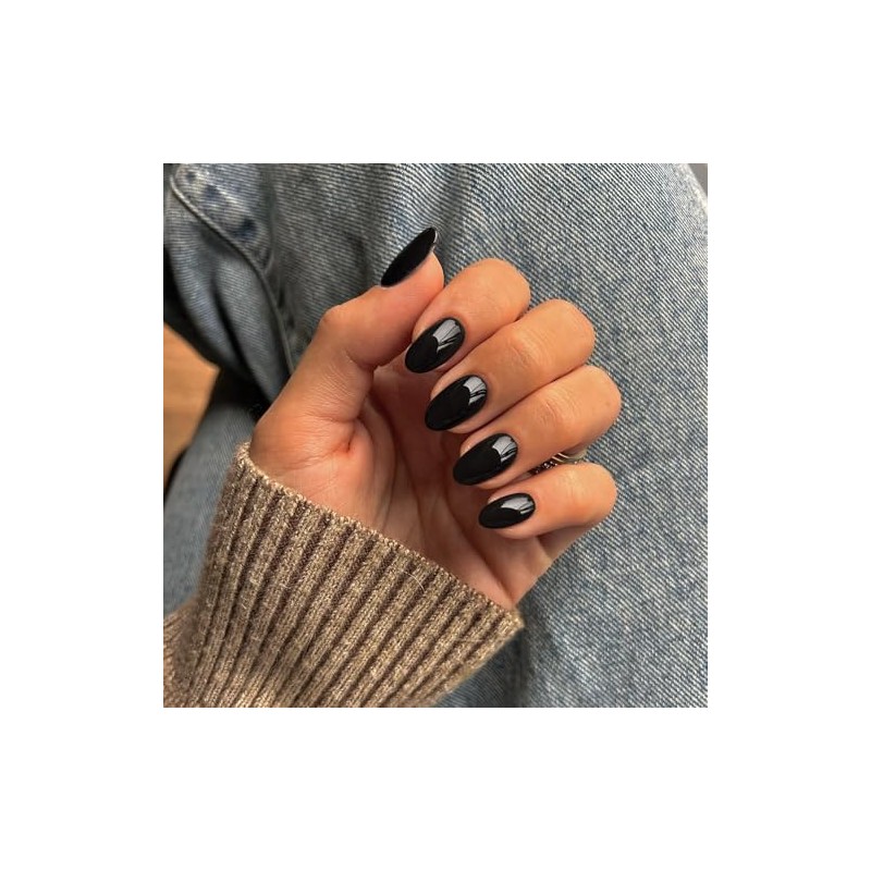 SXVME Uñas postizas negras, cortas, ovaladas y redondas, con pegamento,