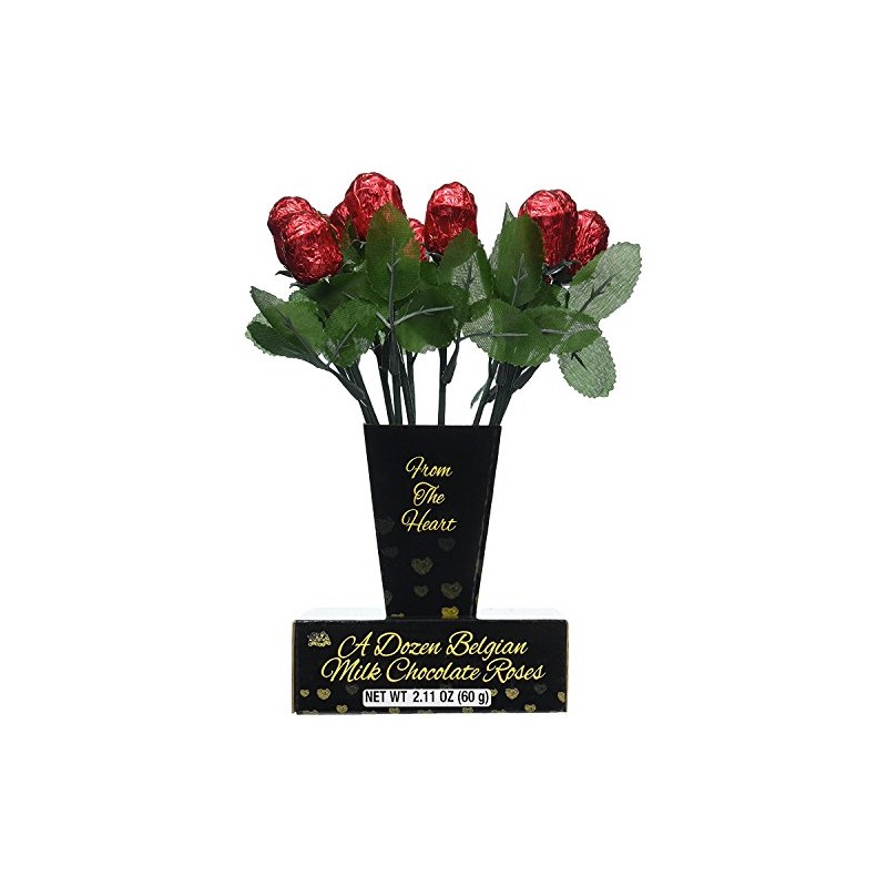 One Dozen Belgian Milk Chocolate Roses in Gift Box
