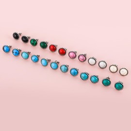 JMFENFA 12 Pairs Multi Gemstone Turquoise Stud Earrings Gold-Plated Stainless Steel Gemstone Stud Earrings Set for Women, Stainless Steel, Turquoise