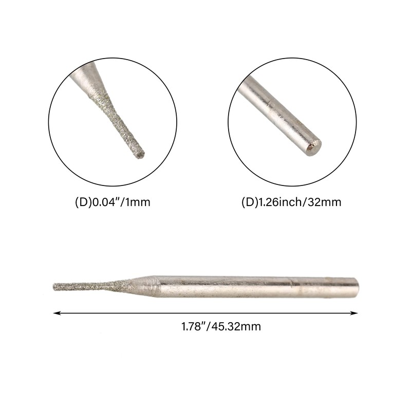BQLZR Silver 0.3cm Shank 1mm Cylindrial Point Diamond Burr Glass
