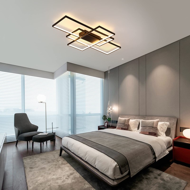 GEADI Modern LED Ceiling Lights, Black Dimmable Rectangular Chandelier 68W