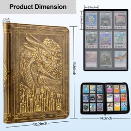 FEIDIAO 9 Pocket Trading Card Binder 360 Side Loading Pockets Albums with Zipper 3D PU Leather Embossed Dragon Card Books Collectible Trading Card Game Album for MTG,TCG,Pokmon,Lorcana(Bronzed)