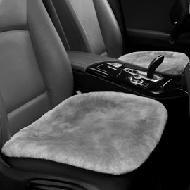IRIWOOL Genuine Sheepskin Auto Seat Pad, Australian Soft Wool Seat Cover Breathable and Sweat-Wicking Comfort Warm Universal Fit,19.2 inch x19.2 inch (Front seat Cushion 1pc, Gray)
